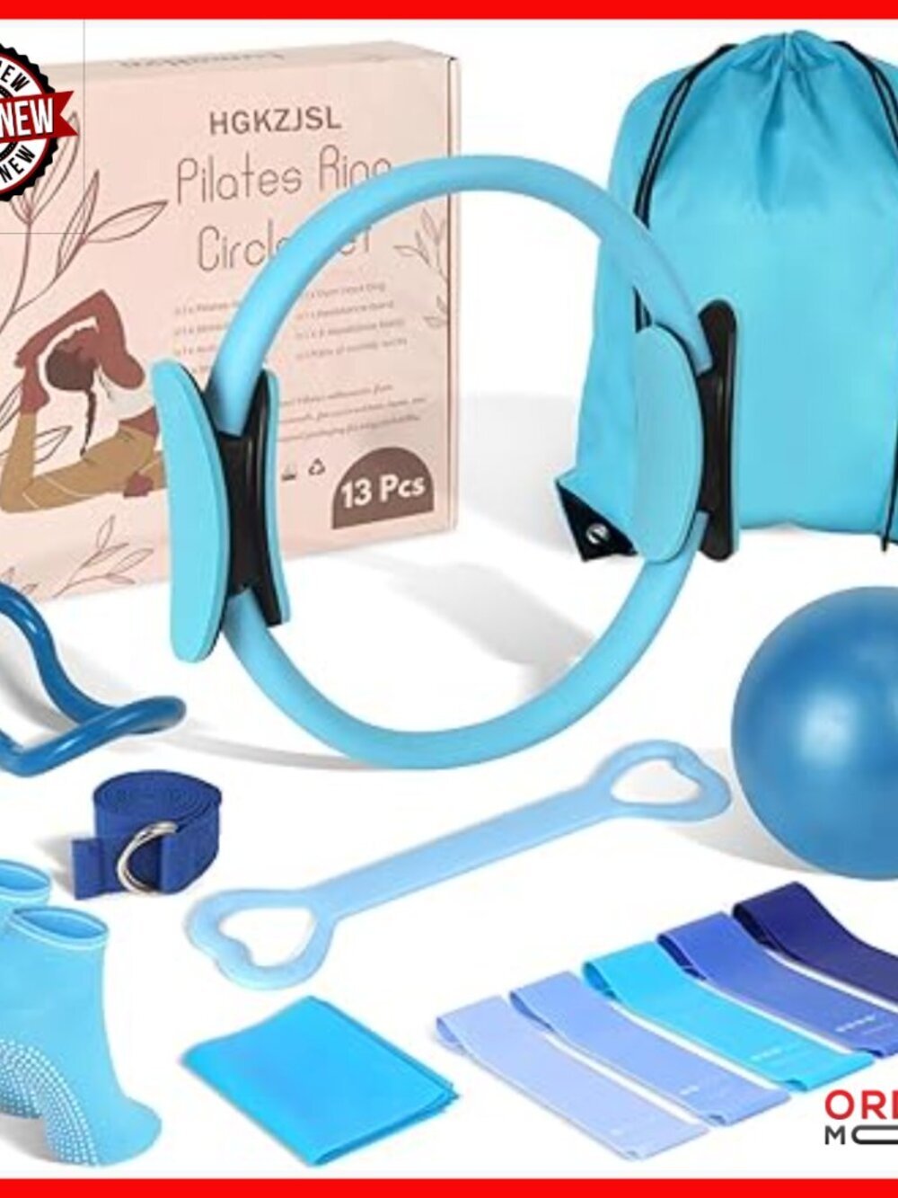 13-Piece Pilates Kit with Ring, Ball, Bands & Socks for Home Workouts
